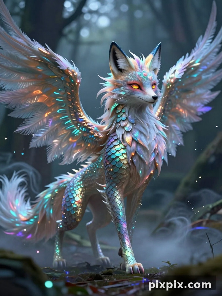 Criatura Fantástica Híbrida de Raposa e Dragão - Animal