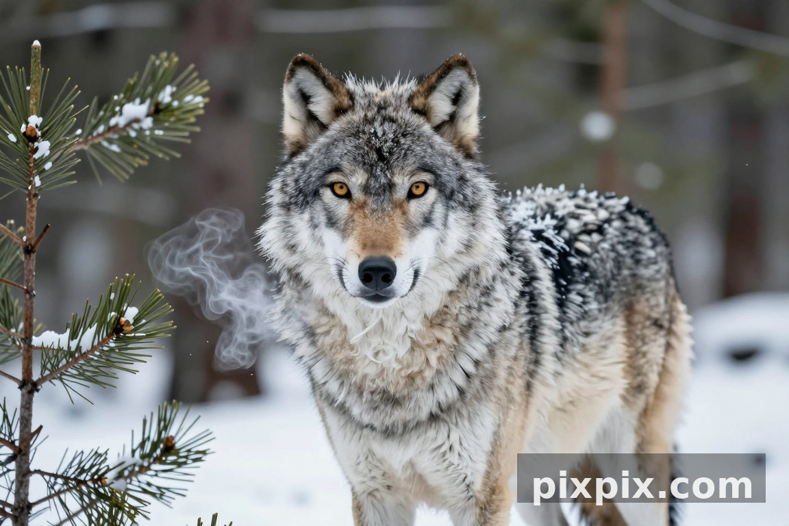 Lobo Cinzento Solitário na Floresta Nevada - Animal