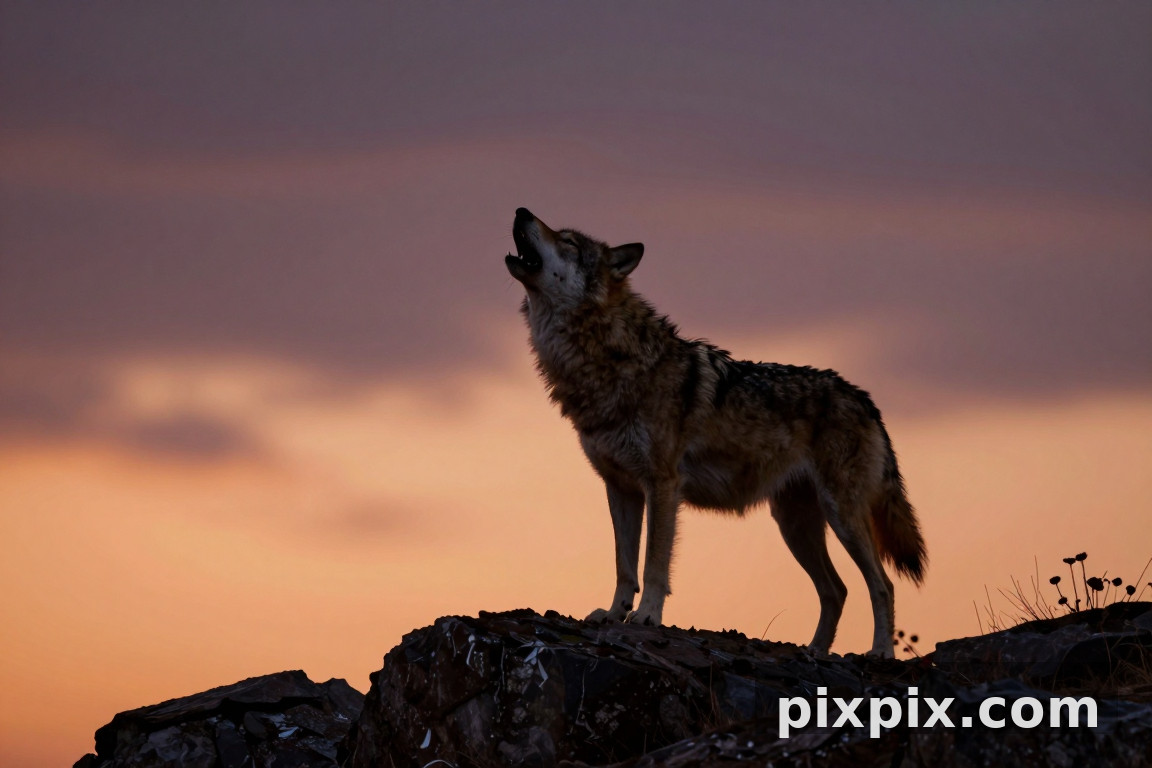 Lobo Uivando ao Anoitecer - Animal