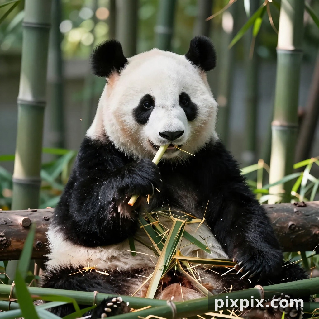 Panda gigante comiendo bambú - Animal