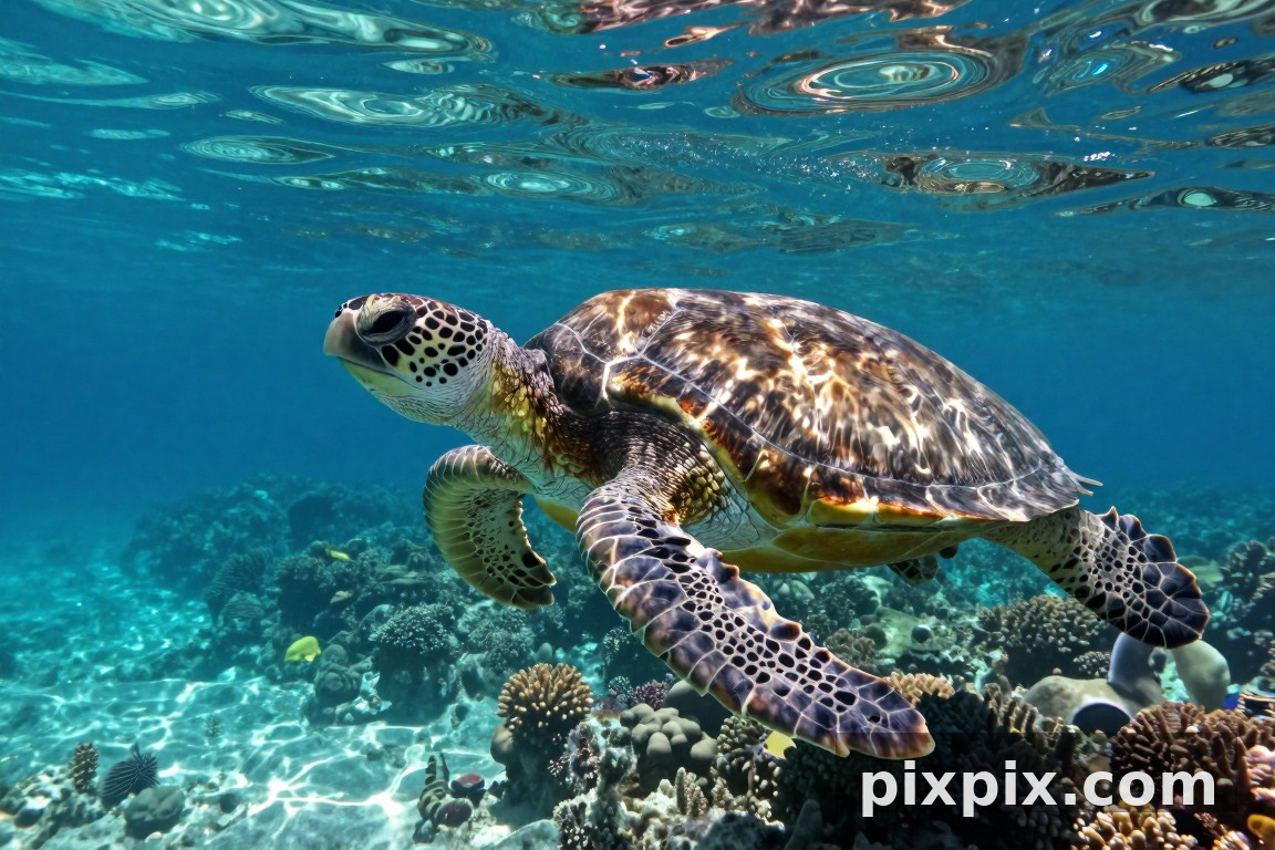 Tortue de mer nageant sous l'eau - Animal