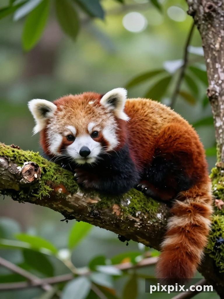 Panda-Vermelho em Galho de Árvore - Animal