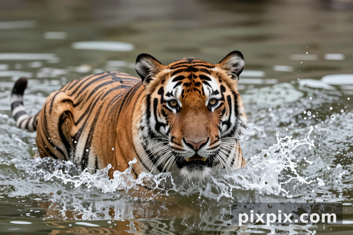 Tigre Nadando na Água - Animal