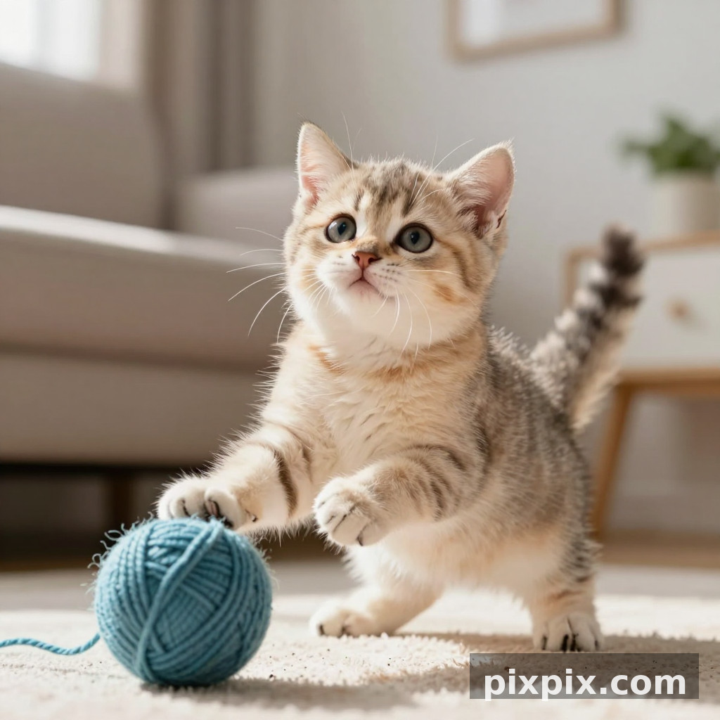 Gatinho Brincando com Novelo de Lã - Animal