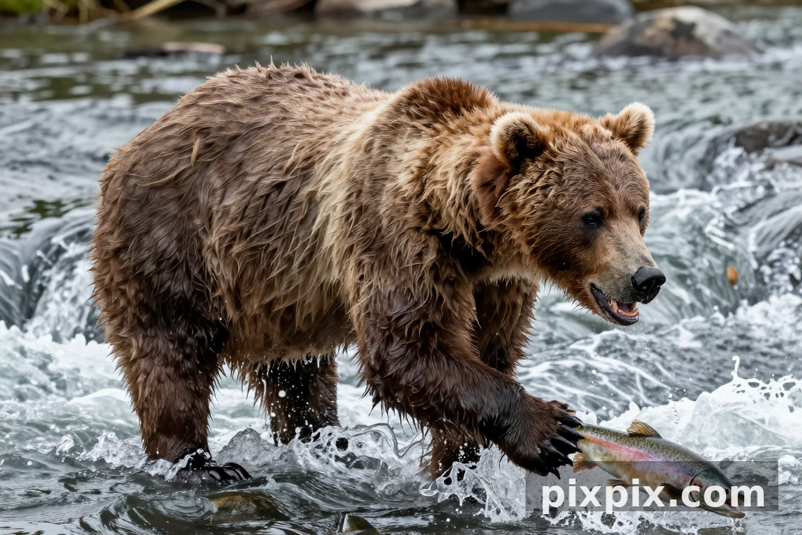 Urso-Pardo Pescando Salmão - Animal