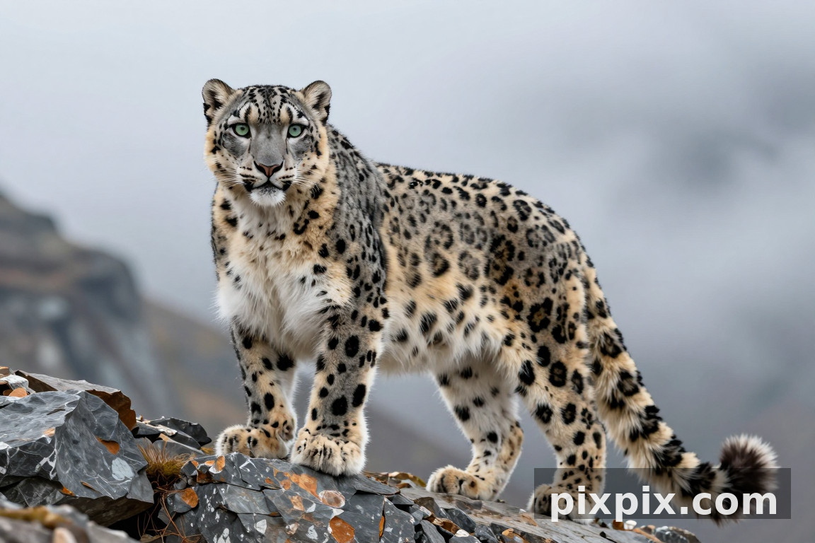 Leopardo-das-Neves em Penhasco Rochoso - Animal