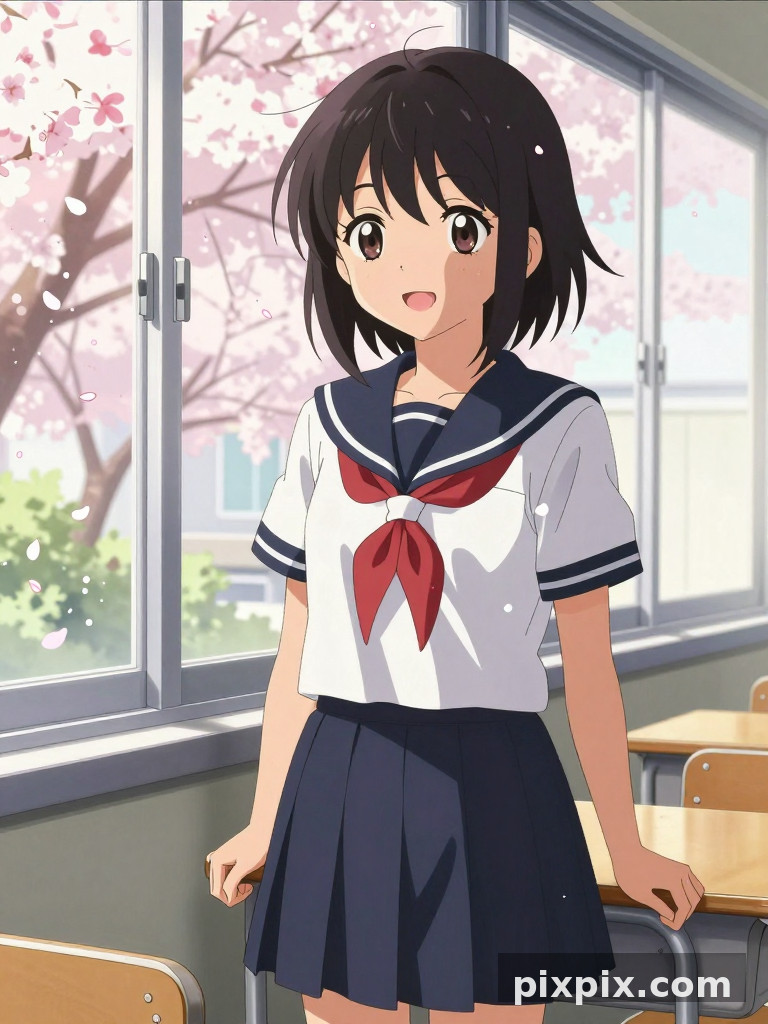 Colegial Primaveril junto à Janela da Sala - Anime