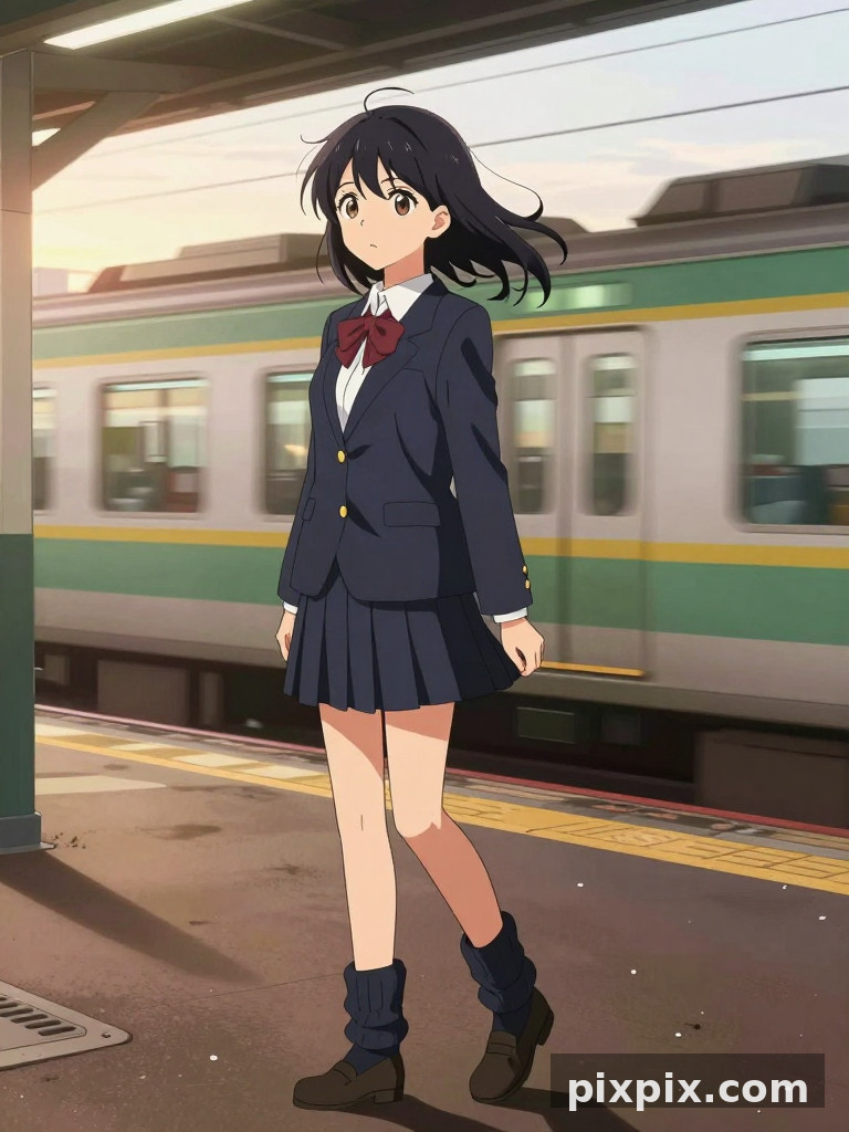 স্টেশন প্ল্যাটফর্মে জেকে মেয়ে - Anime