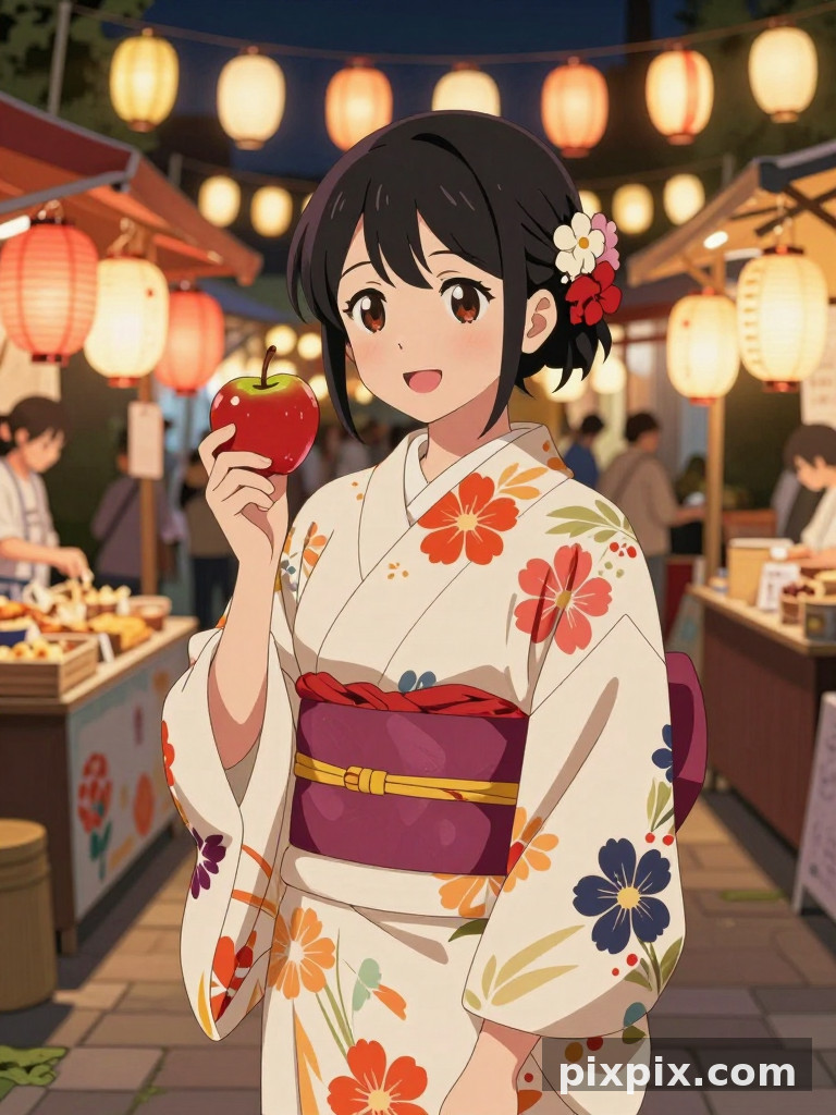 夏祭りの浴衣少女 - Anime