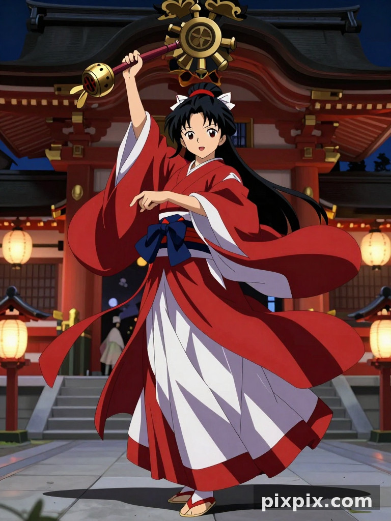 Miko ejecutando la danza kagura - Anime