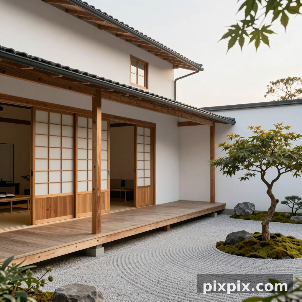 日本极简主义房屋花园 - 建筑空间