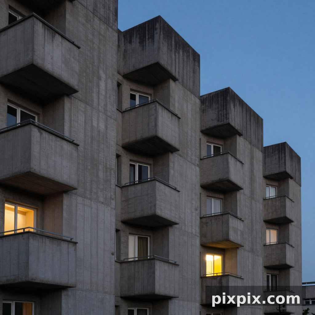 粗犷主义住宅楼黄昏 - 建筑空间