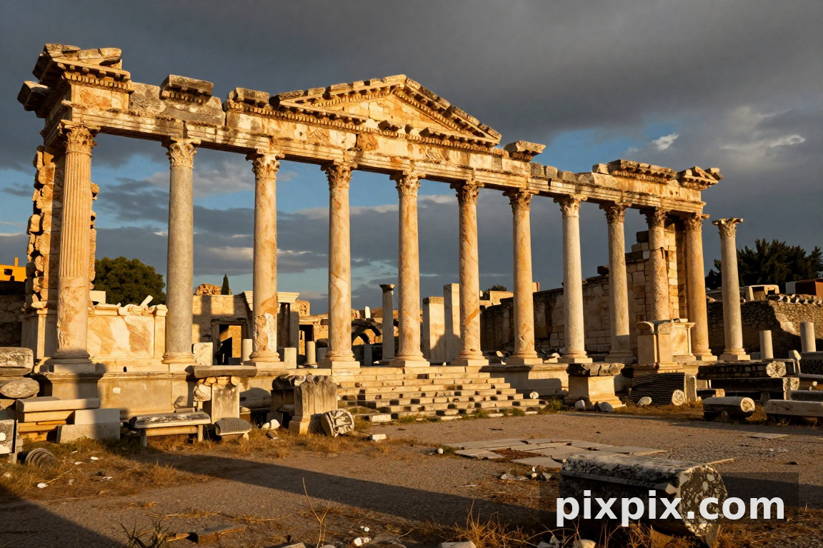 Ruines romaines antiques à l'heure dorée - Architecture