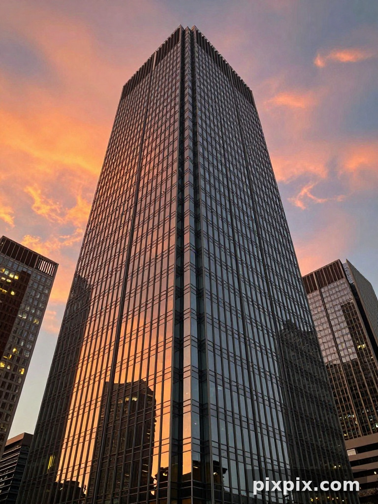 Tour de bureaux en verre au coucher du soleil - Architecture