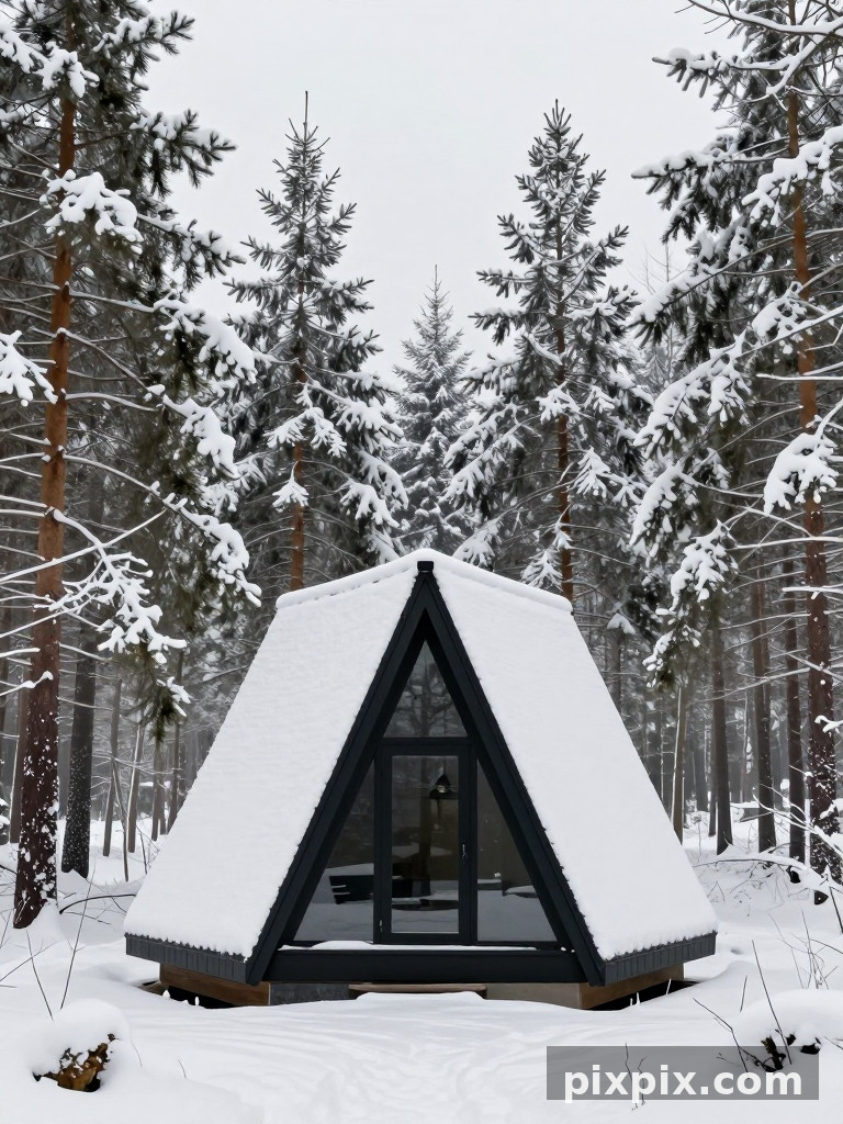 Snowy A-Frame Cabin Daylight - Architecture