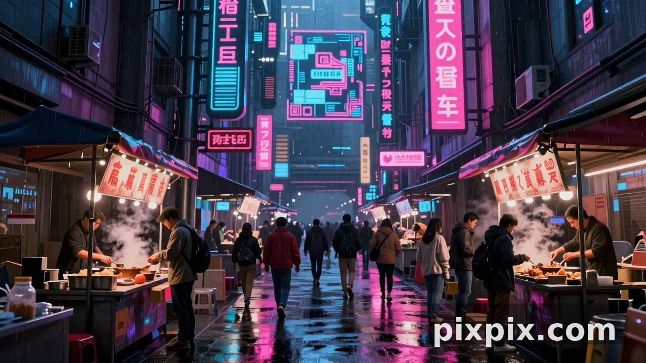 赛博朋克夜市 - 概念设定