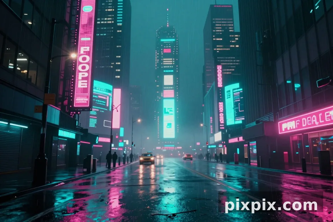 Neon-Regenstraße um Mitternacht - Cyberpunk