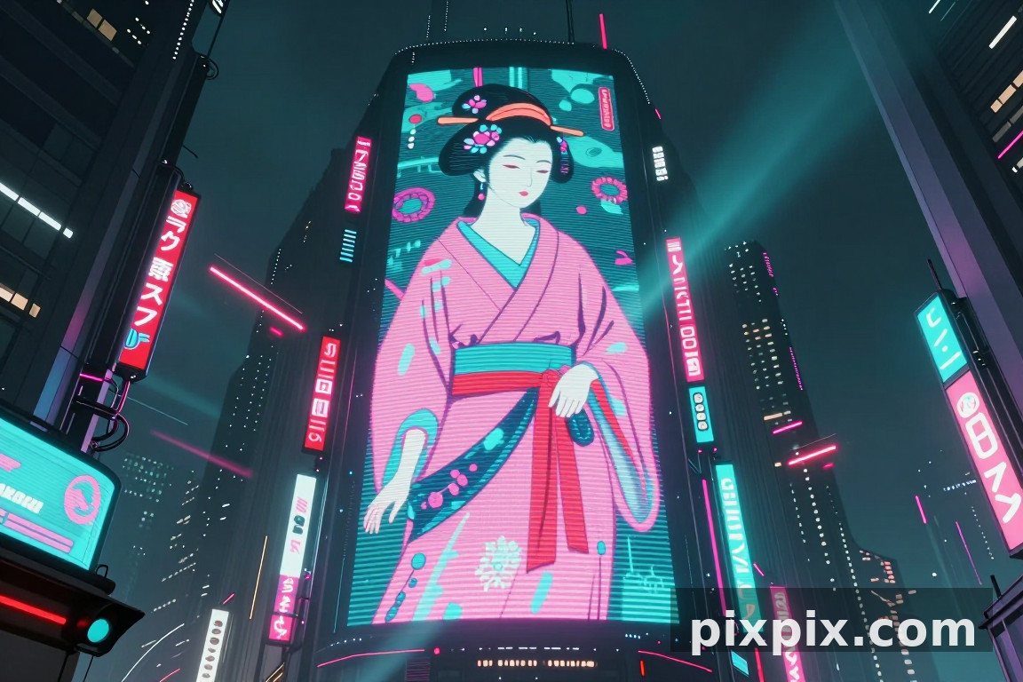 সুউচ্চ হলোগ্রাফিক বিজ্ঞাপন - Cyberpunk