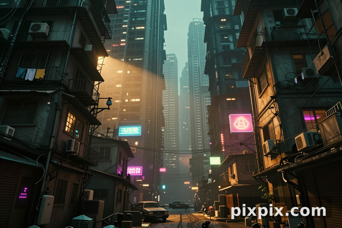 Quartiere degli slum sotto le torri - Cyberpunk