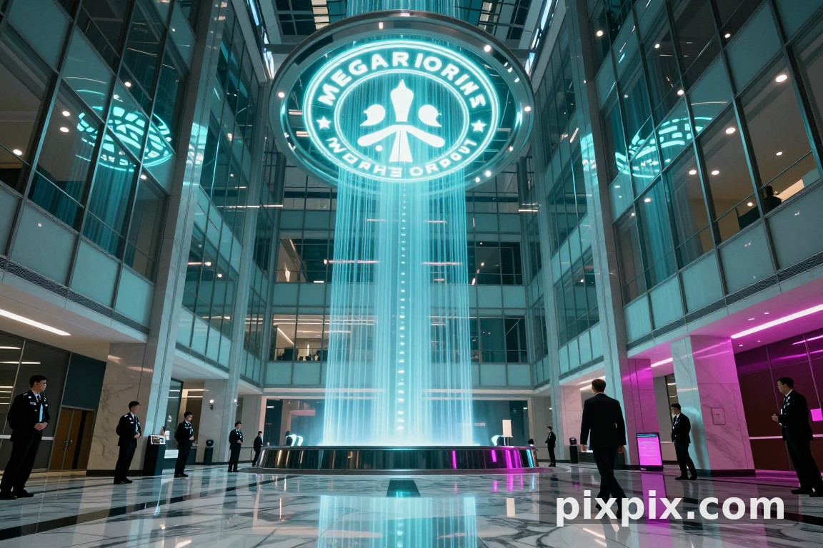 Atrio della lobby di una megacorporazione - Cyberpunk