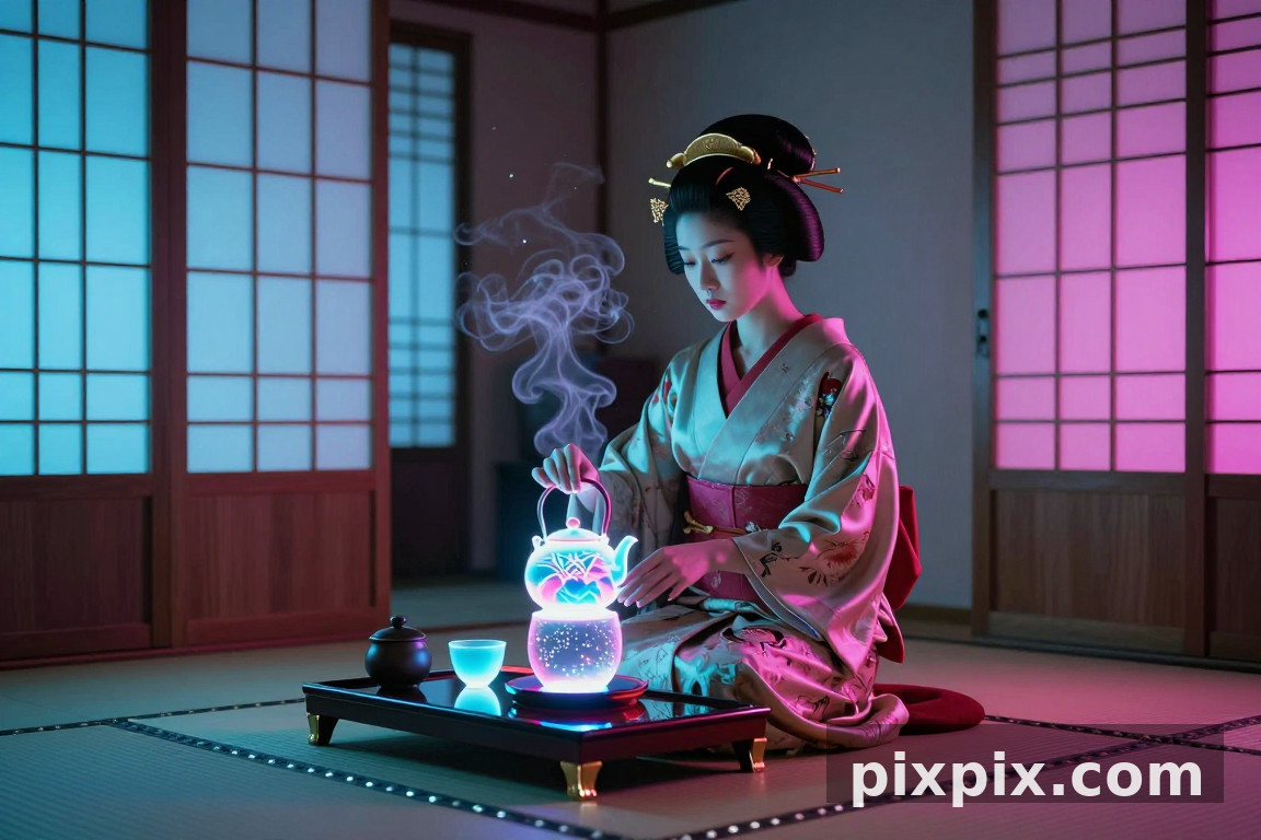 网络艺伎茶馆内部 - 赛博朋克