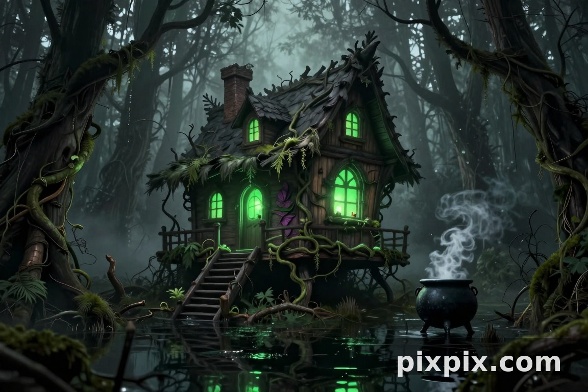 女巫的小屋在沼泽森林里 - 奇幻