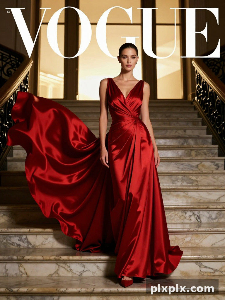 Багровое кутюрное платье на мраморной лестнице - Fashion