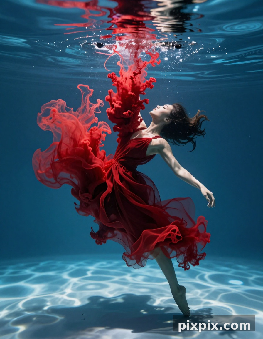 Floración de tela roja bajo el agua - Fashion