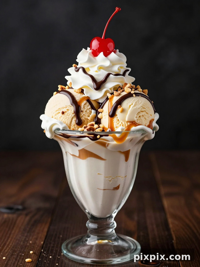 Copa de sundae con hilo de caramelo - Food