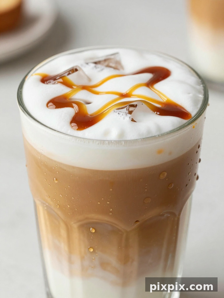 Macro de capas de latte de caramelo helado - Food