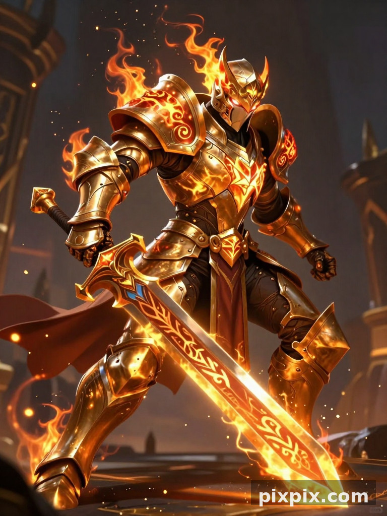 Splash art del cavaliere di fuoco MOBA - Game Art