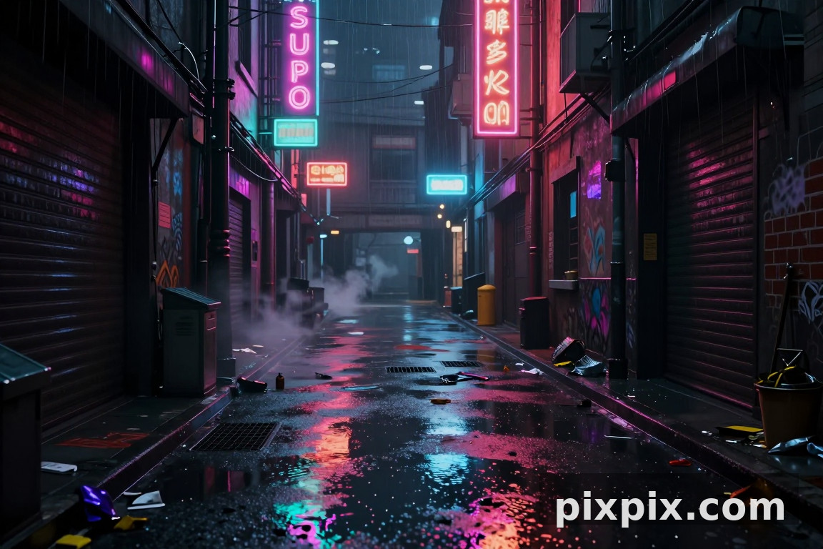 真实的AAA雨天霓虹小巷 - 游戏美术