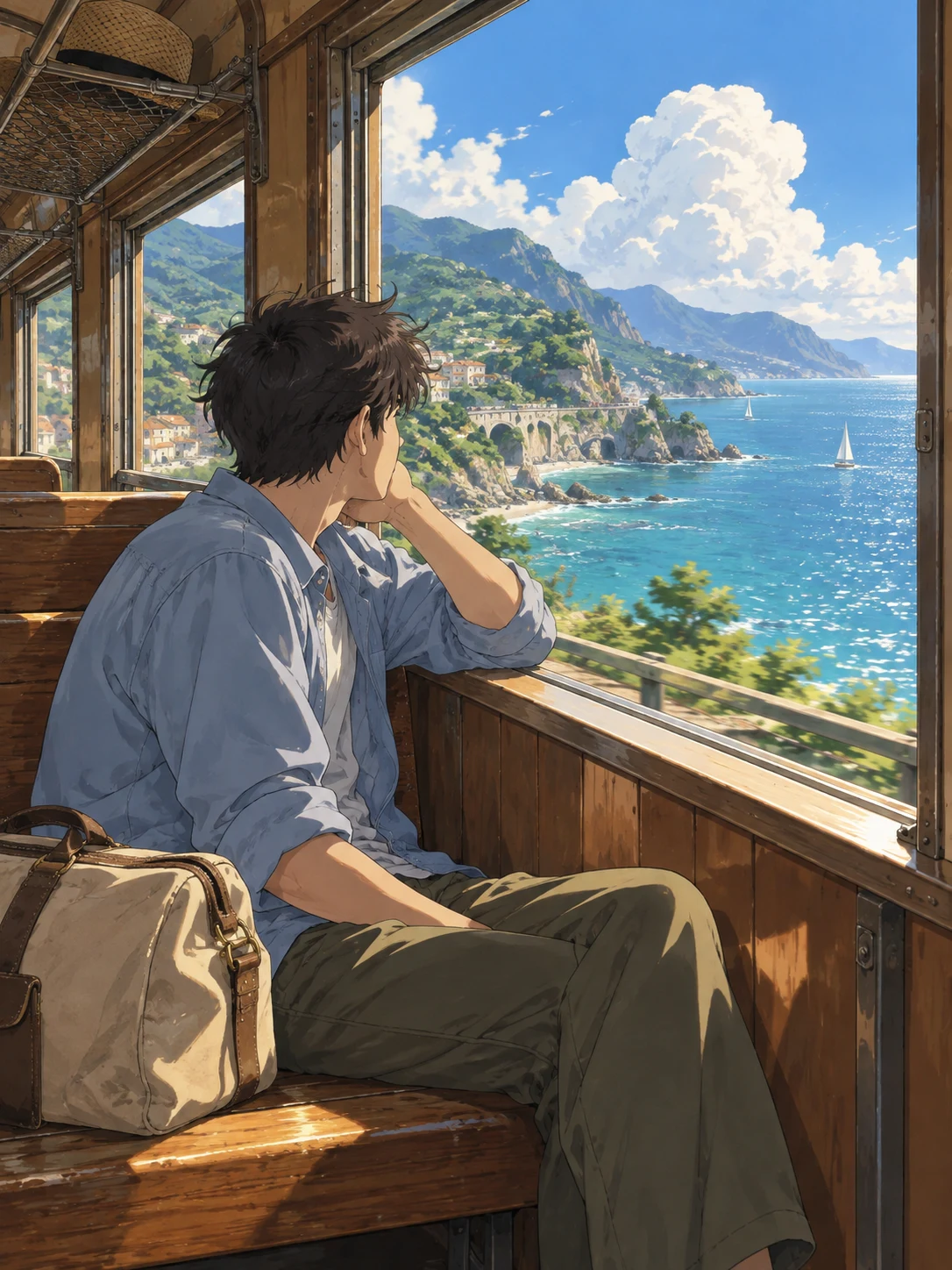 海边列车的夏日窗口 - 二次元