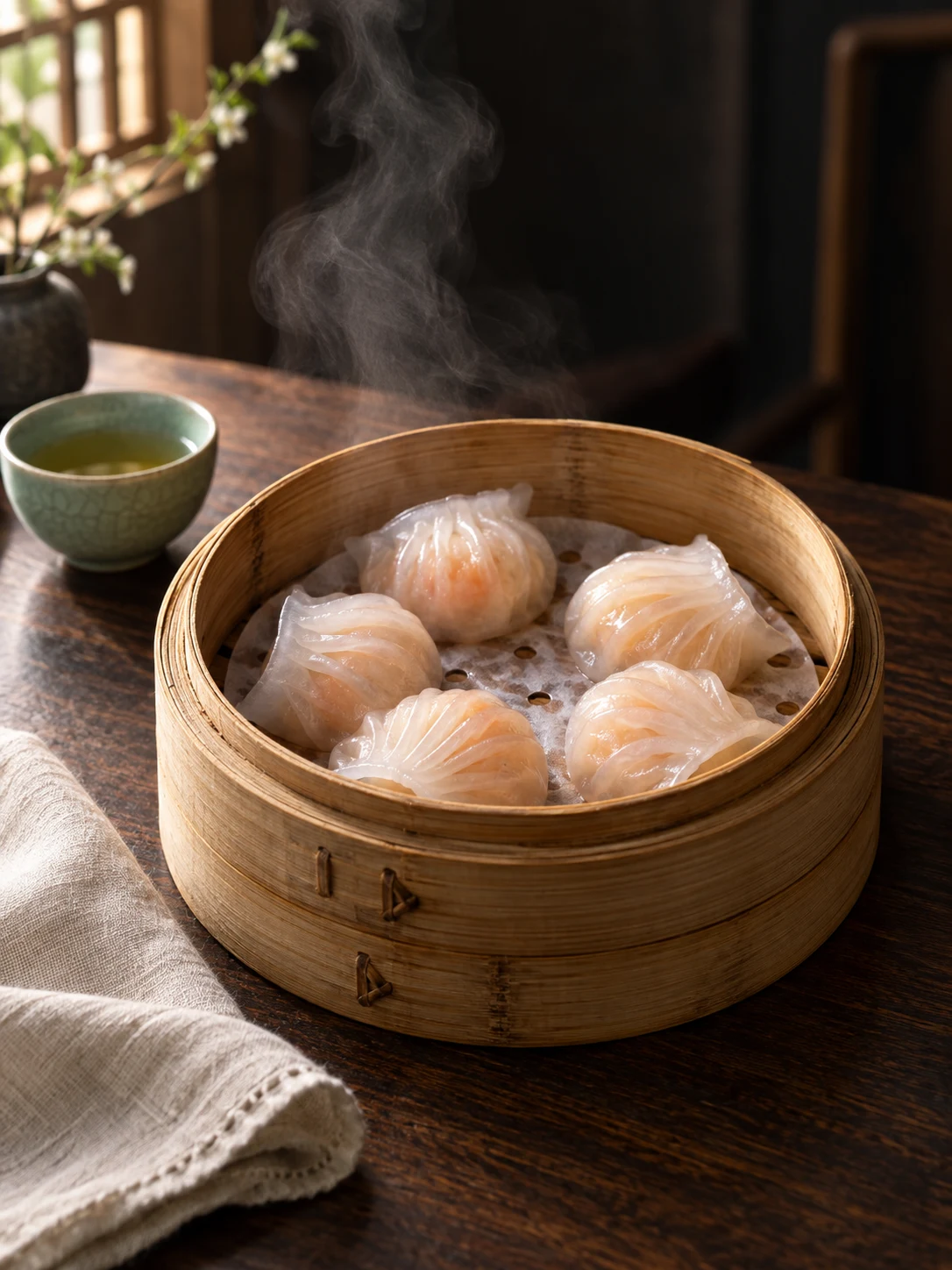 蒸汽竹笼点心静物 - 美食