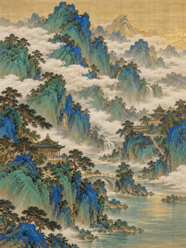 青绿山水云间楼阁 GPT Image 2.5