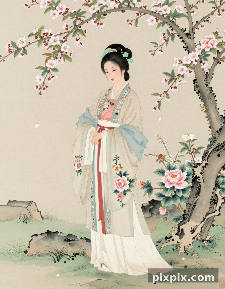Девушка в ханьфу в весеннем саду - Chinese Style