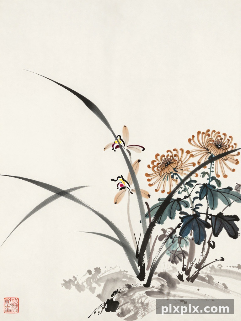 Orchid and Chrysanthemum Ink Album - Chinese Style