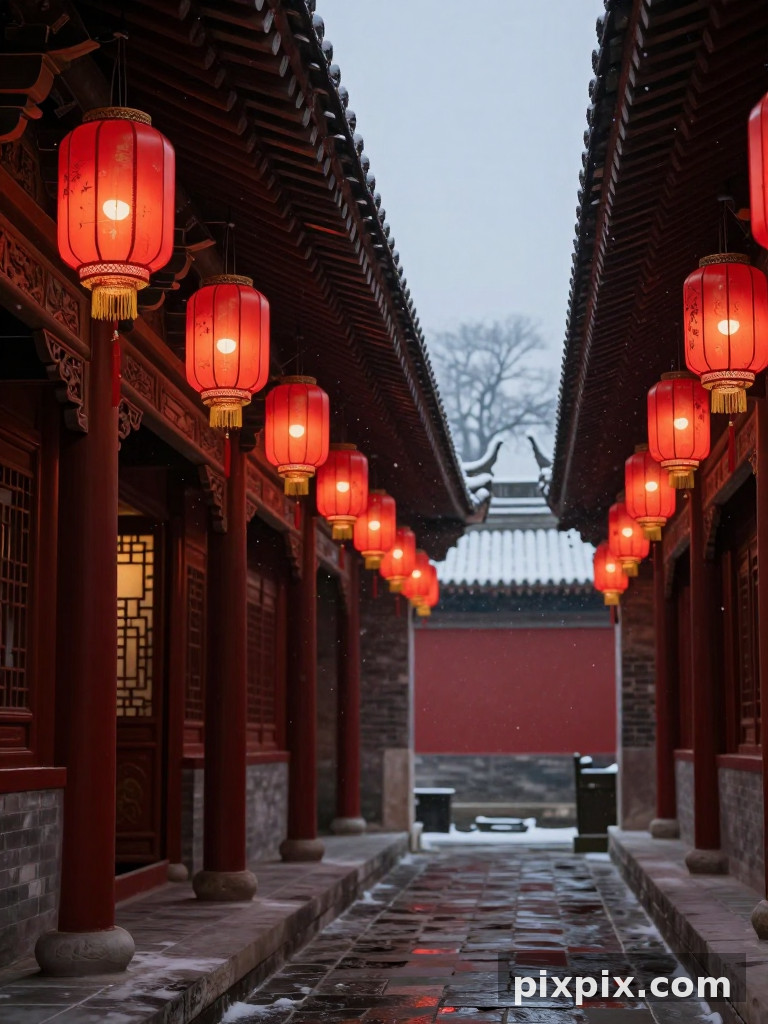 Lanternas de Palácio no Pátio - Chinese Style