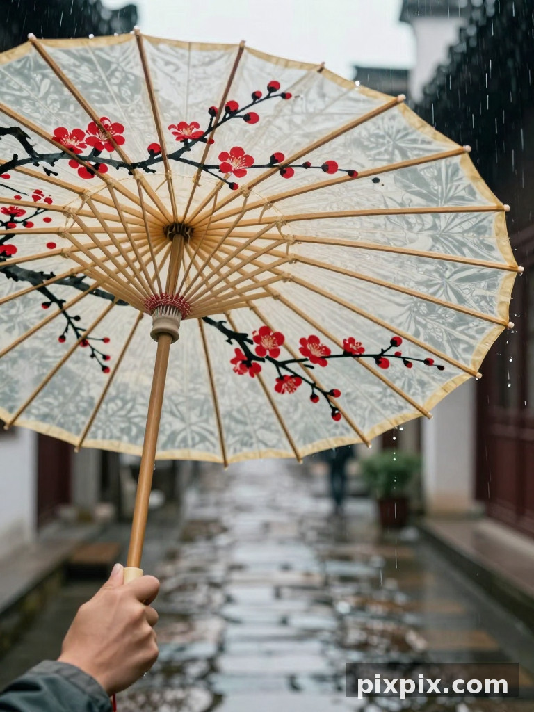 Sombrinha de Papel Oleado na Chuva - Chinese Style