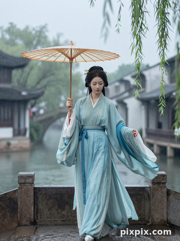 Девушка с промасленным бумажным зонтом - Chinese Style