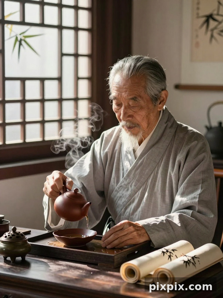 学者临窗煮茶 - 国风古风