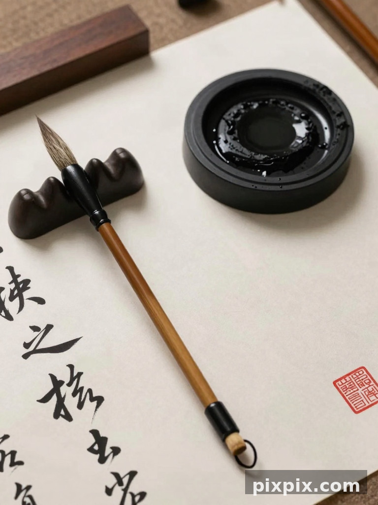 毛笔和砚台 - 国风古风