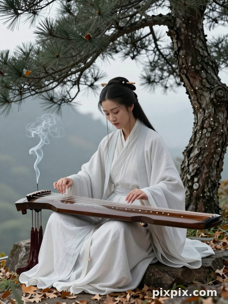 عازف الغوتشين تحت الصنوبر - Chinese Style