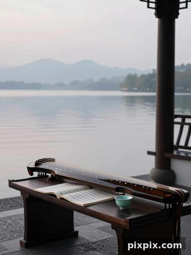 Guqin im Seepavillon - Chinese Style