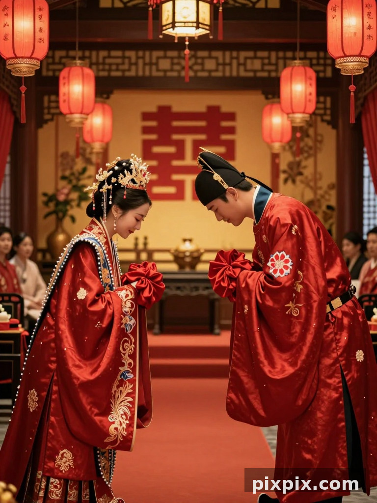 Hochzeitspaar in rotem Hanfu - Chinese Style
