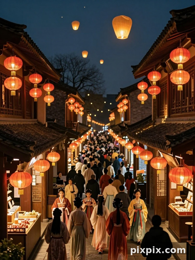 Laternenstraße beim Nachtfest - Chinese Style
