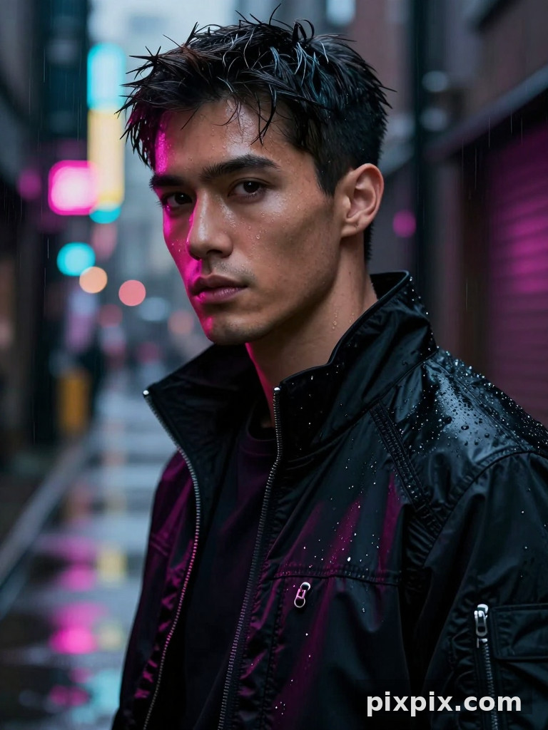 Neon Cyberpunk Street Portrait - Portrait