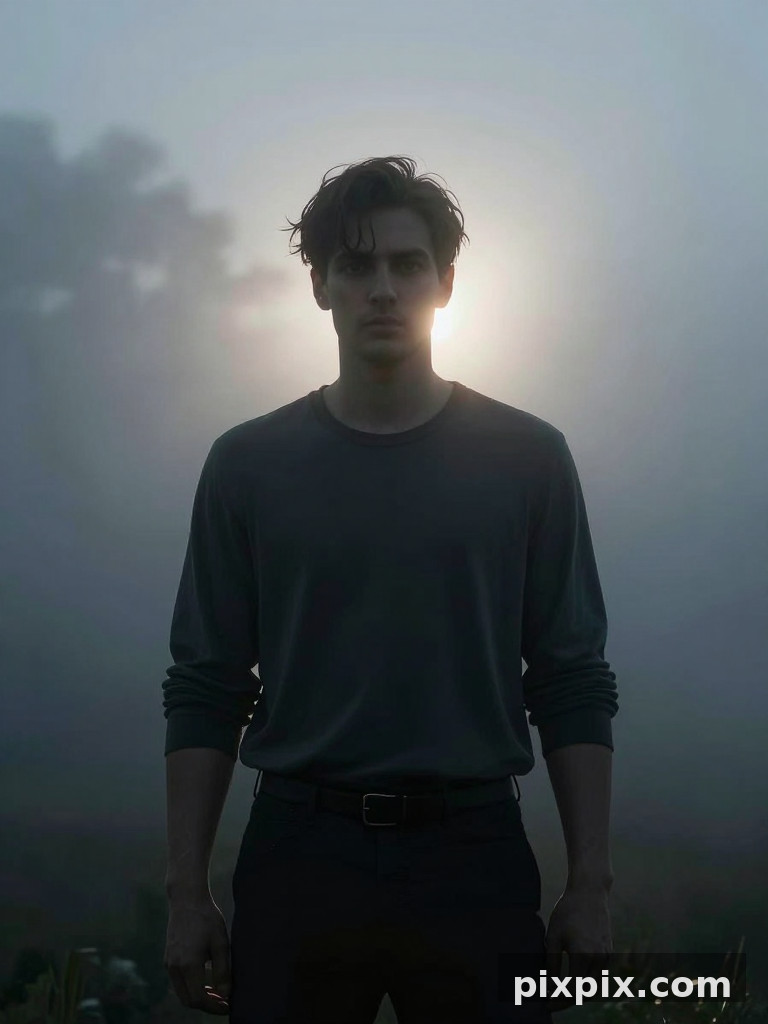 Silhouette à contre-jour dans la brume - Portrait