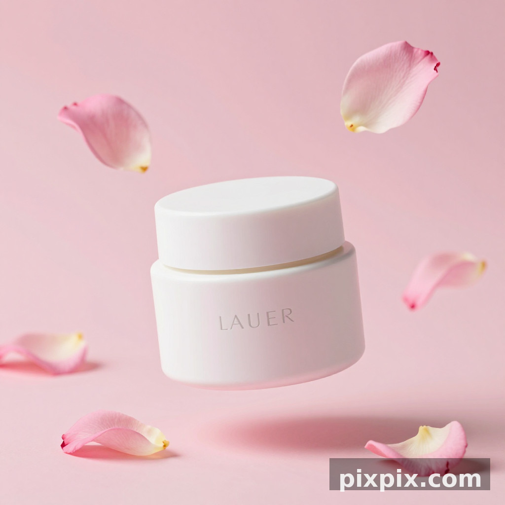 带漂浮花瓣的化妆品罐 - 产品商业