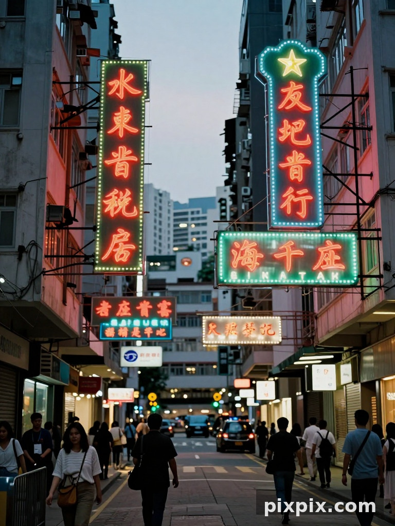 香港のネオン看板の谷間 - Street